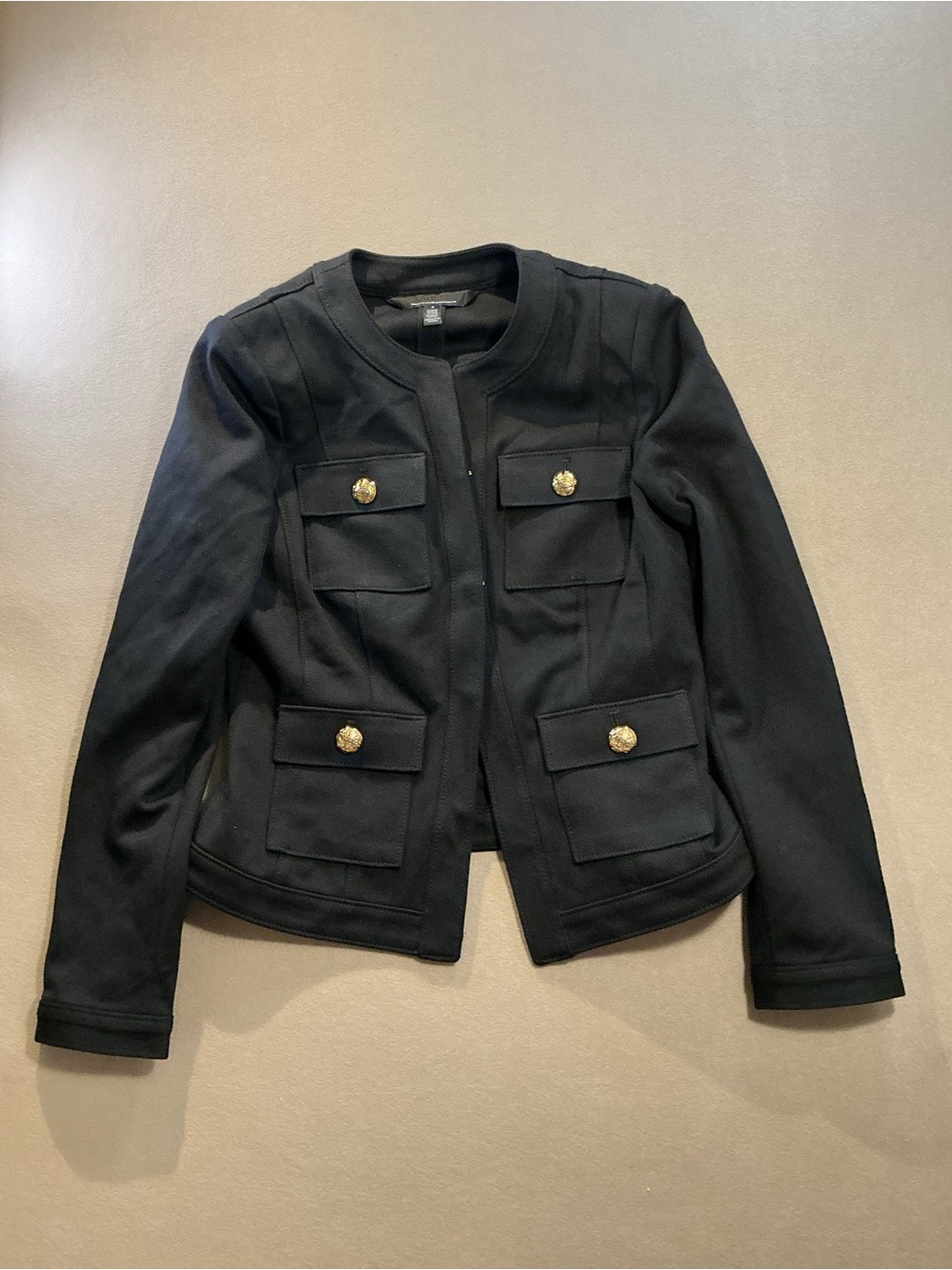 White House Black Market Black Military Jacket Size 2 Gold Buttons NWOT